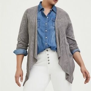 Torrid Gray Slub Drape Front Cardigan Sweater sz 10 or 00